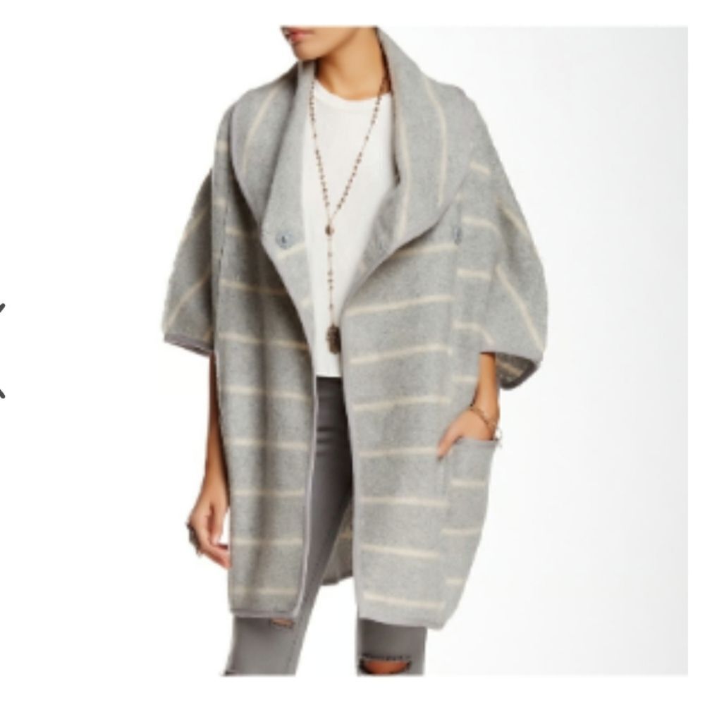 Free People Wool Blend Blanket Poncho Coat Boho Western Hippie Size Medium - Picture 4 of 11